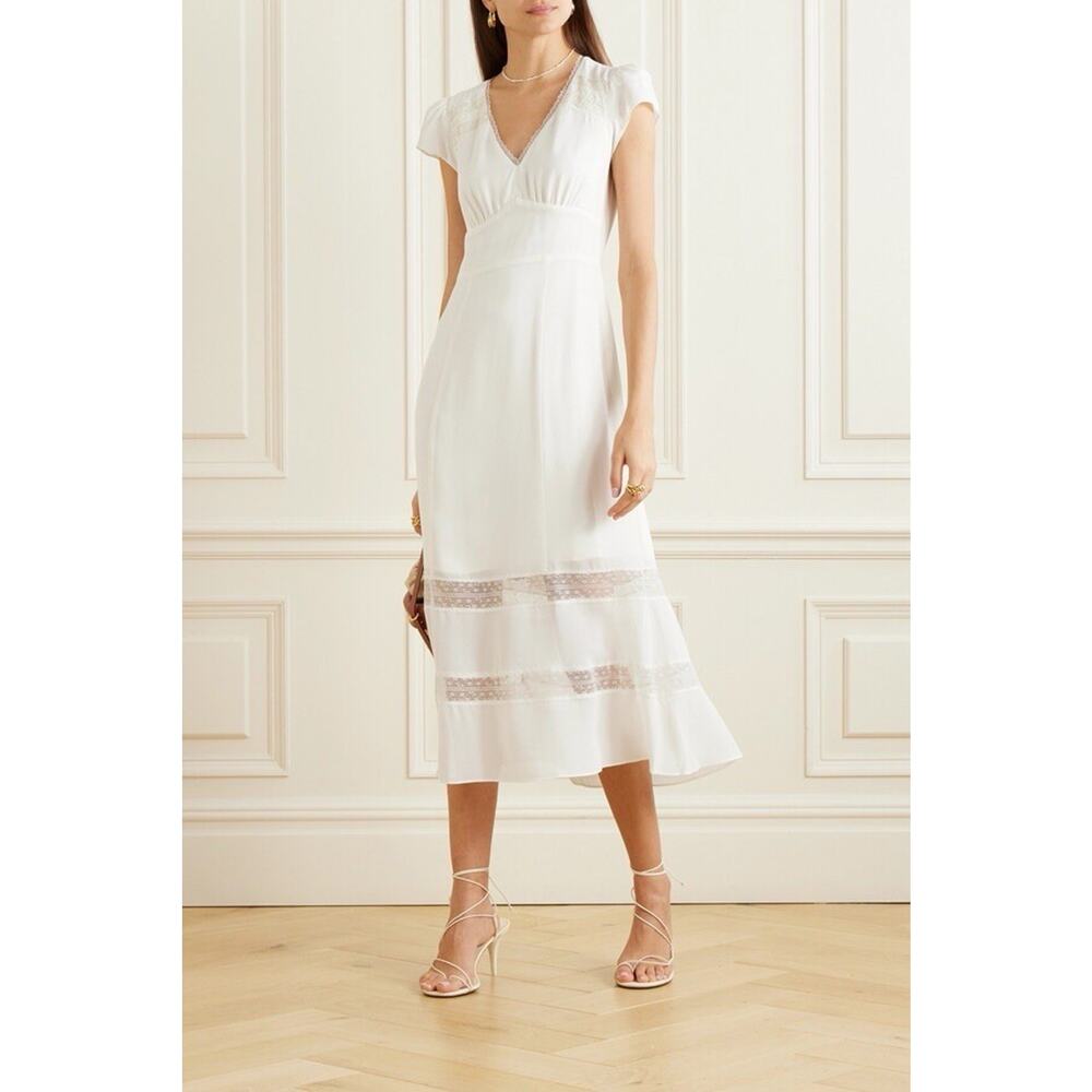 Reformation Cream Midi Dress with Lace Insets
